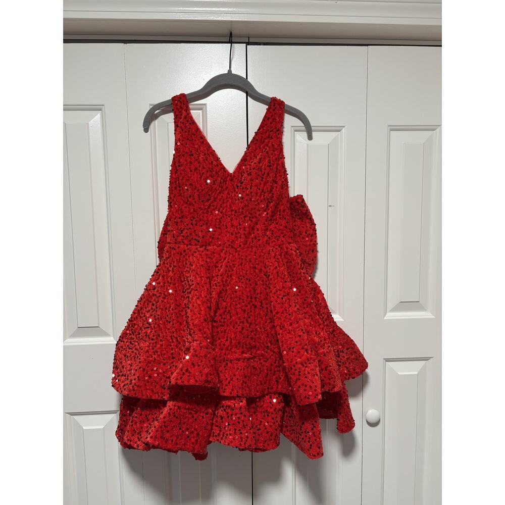 Red Sequin Party Dress Size 2 with Bow Back - Picture 2 of 10